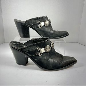 Donald J Pliner Black Leather Womens Western Pointed Toe Bootie Mule Boot